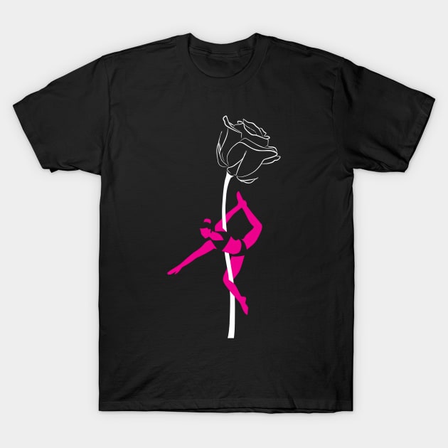 Pole Dance With Pink Rose Gift T-Shirt by SinBle
